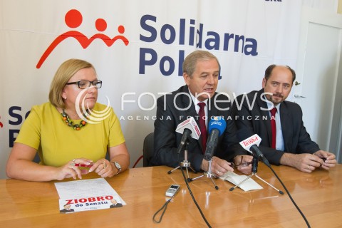  20.08.2013 RZESZOW <br />KONFERENCJA PRASOWA SOLIDARNEJ POLSKI W ZWIAZKU Z UZUPELNIAJACYMI WYBORAMI DO SENATU NA PODKARPACIU. NA KONFERENCJI POJAWILA SIE POSEL BEATA KEMPA PROMUJACA KANDYDATURE KAZIMIERZA ZIOBRO. <br />N/Z BEATA KEMPA KAZIMIERZ ZIOBRO MIECZYSLAW GOLBA<br /> 