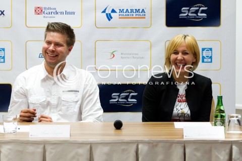  29.08.2013 RZESZOW<br />KONFERENCJA PRASOWA FIRMY ONE SPORT I PGE MARMA RZESZOW DOTYCZACA IV RUNDY INDYWIDUALNYCH MISTRZOSTW EUROPY - SPEEDWAY EUROPEAN CHAMPIONSHIPS, KTORE ODBEDA SIE W RZESZOWIE <br />N/Z MARTA POLTORAK KAROL LEJMAN<br /> 