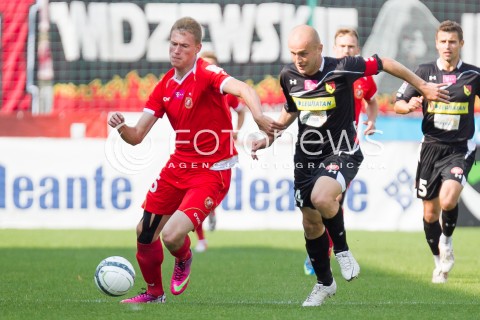  31.08.2013 LODZ PILKA NOZNA T-MOBILE EKSTRAKLASA SEZON 2013/2014 FOOTBALL POLISH EKSTRAKLASA SEASON WIDZEW LODZ -JAGIELLONIA BIALYSTOK N/Z MICHAL PAZDAN EDUARDS VISNAKOVS  