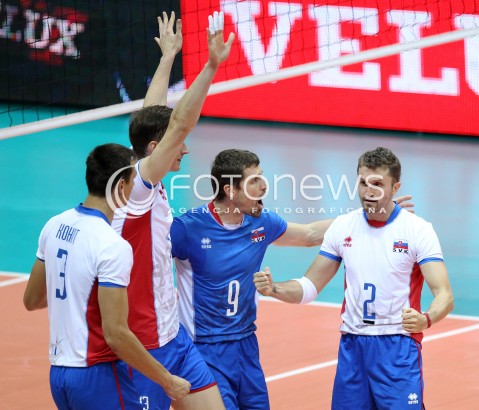  20.09.2013 GDANSK ERGO ARENA<br />SIATKOWKA MEZCZYZN<br />MISTRZOSTWA EUROPY W SIATKOWCE MEZCZYZN 2013 CEV VELUX<br />VOLLEYBALL EUROPEAN CHAMPIONSHIP MEN 2013 - FINAL ROUND <br />GRUPA B ( GROUP B )<br />FRANCJA - SLOWACJA ( FRANCE - SLOVIAKIA )<br />N/Z MICHAL MASNY ROMAN ONDRUSEK EMANUEL KOHUT RADOSC EMOCJE <br /> 