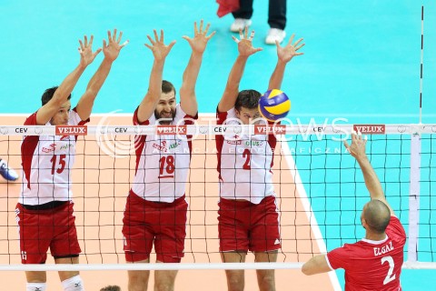  20.09.2013 GDANSK ERGO ARENA<br />SIATKOWKA MEZCZYZN<br />MISTRZOSTWA EUROPY W SIATKOWCE MEZCZYZN 2013 CEV VELUX<br />VOLLEYBALL EUROPEAN CHAMPIONSHIP MEN 2013 - FINAL ROUND <br />GRUPA B ( GROUP B )<br />POLSKA - TURCJA ( POLAND - TURKEY )<br />N/Z LUKASZ ZYGADLO MARCIN MOZDZONEK MICHAL WINIARSKI KEMAL KIVANC ELGAZ <br /> 