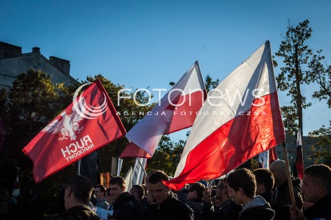  21.09.2013 WARSZAWA MARSZ NARODOWYCH SIL ZBROJNYCH W WARSZAWIE  W 71 ROCZNICE POWSTANIA NSZ N/Z UCZESTNICY FLAGI  