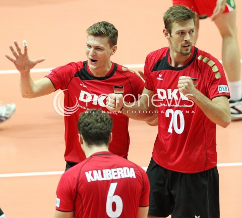  21.09.2013 GDYNIA<br />SIATKOWKA MEZCZYZN<br />MISTRZOSTWA EUROPY W SIATKOWCE MEZCZYZN 2013 CEV VELUX<br />VOLLEYBALL EUROPEAN CHAMPIONSHIP MEN 2013 - FINAL ROUND <br />GRUPA D ( GROUP D )<br />NIEMCY - BULGARIA ( GERMANY - BULGARIA )<br />N/Z PHILIPP COLLIN DENYS KALIBERDA RADOSC EMOCJE <br /> 