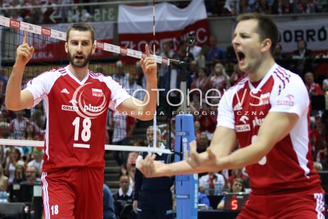  21.09.2013 GDANSK ERGO ARENA<br />SIATKOWKA MEZCZYZN<br />MISTRZOSTWA EUROPY W SIATKOWCE MEZCZYZN 2013 CEV VELUX<br />VOLLEYBALL EUROPEAN CHAMPIONSHIP MEN 2013 - FINAL ROUND <br />GRUPA B ( GROUP B )<br />FRANCJA - POLSKA ( FRANCE - POLAND )<br />N/Z MARCIN MOZDZONEK BARTOSZ KUREK RADOSC EMOCJE <br /> 