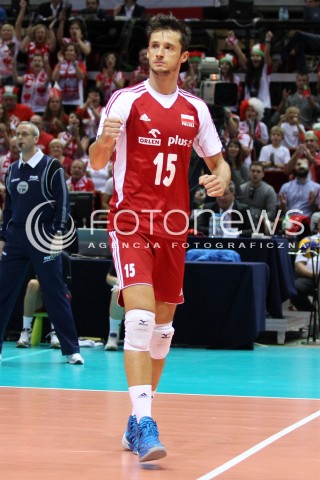 21.09.2013 GDANSK ERGO ARENA<br />SIATKOWKA MEZCZYZN<br />MISTRZOSTWA EUROPY W SIATKOWCE MEZCZYZN 2013 CEV VELUX<br />VOLLEYBALL EUROPEAN CHAMPIONSHIP MEN 2013 - FINAL ROUND <br />GRUPA B ( GROUP B )<br />FRANCJA - POLSKA ( FRANCE - POLAND )<br />N/Z LUKASZ ZYGADLO SYLWETKA RADOSC EMOCJE <br /> 