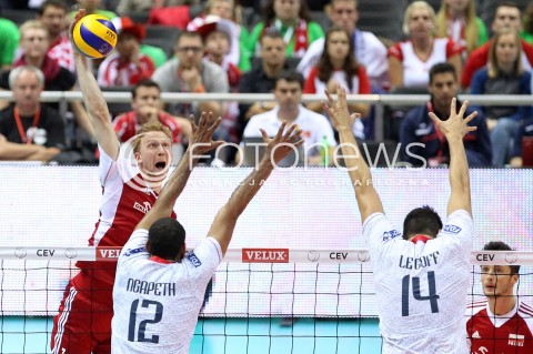  21.09.2013 GDANSK ERGO ARENA<br />SIATKOWKA MEZCZYZN<br />MISTRZOSTWA EUROPY W SIATKOWCE MEZCZYZN 2013 CEV VELUX<br />VOLLEYBALL EUROPEAN CHAMPIONSHIP MEN 2013 - FINAL ROUND <br />GRUPA B ( GROUP B )<br />FRANCJA - POLSKA ( FRANCE - POLAND )<br />N/Z JAKUB JAROSZ EARVIN NGAPETH NICOLAS LE GOFF <br /> 