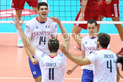  21.09.2013 GDANSK ERGO ARENA<br />SIATKOWKA MEZCZYZN<br />MISTRZOSTWA EUROPY W SIATKOWCE MEZCZYZN 2013 CEV VELUX<br />VOLLEYBALL EUROPEAN CHAMPIONSHIP MEN 2013 - FINAL ROUND <br />GRUPA B ( GROUP B )<br />FRANCJA - POLSKA ( FRANCE - POLAND )<br />N/Z NICOLAS LE GOFF JULIEN LYNEEL ANTONIN ROUZIER RADOSC EMOCJE <br /> 