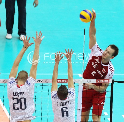  21.09.2013 GDANSK ERGO ARENA<br />SIATKOWKA MEZCZYZN<br />MISTRZOSTWA EUROPY W SIATKOWCE MEZCZYZN 2013 CEV VELUX<br />VOLLEYBALL EUROPEAN CHAMPIONSHIP MEN 2013 - FINAL ROUND <br />GRUPA B ( GROUP B )<br />FRANCJA - POLSKA ( FRANCE - POLAND )<br />N/Z BARTOSZ KUREK KEVIN LE ROUX BENJAMIN TONIUTTI <br /> 