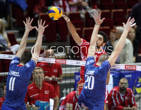  22.09.2013 GDANSK ERGO ARENA<br />SIATKOWKA MEZCZYZN<br />MISTRZOSTWA EUROPY W SIATKOWCE MEZCZYZN 2013 CEV VELUX<br />VOLLEYBALL EUROPEAN CHAMPIONSHIP MEN 2013 - FINAL ROUND <br />GRUPA B ( GROUP B )<br />TURCJA - FRANCJA ( TURKEY - FRANCE )<br />N/Z METIN TOY JULIEN LYNEEL KEVIN LE ROUX <br /> 