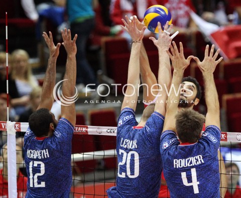  22.09.2013 GDANSK ERGO ARENA<br />SIATKOWKA MEZCZYZN<br />MISTRZOSTWA EUROPY W SIATKOWCE MEZCZYZN 2013 CEV VELUX<br />VOLLEYBALL EUROPEAN CHAMPIONSHIP MEN 2013 - FINAL ROUND <br />GRUPA B ( GROUP B )<br />TURCJA - FRANCJA ( TURKEY - FRANCE )<br />N/Z METIN TOY EARVIN NGAPETH KEVIN LE ROUX ANTONIN ROUZIER <br /> 
