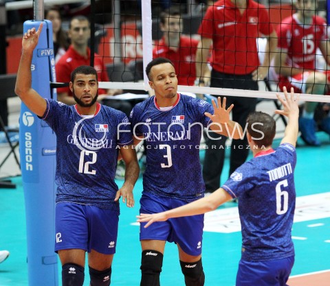  22.09.2013 GDANSK ERGO ARENA<br />SIATKOWKA MEZCZYZN<br />MISTRZOSTWA EUROPY W SIATKOWCE MEZCZYZN 2013 CEV VELUX<br />VOLLEYBALL EUROPEAN CHAMPIONSHIP MEN 2013 - FINAL ROUND <br />GRUPA B ( GROUP B )<br />TURCJA - FRANCJA ( TURKEY - FRANCE )<br />N/Z EARVIN NGAPETH GERALD HARDY-DESSOURCES BENJAMIN TONIUTTI RADOSC EMOCJE <br /> 