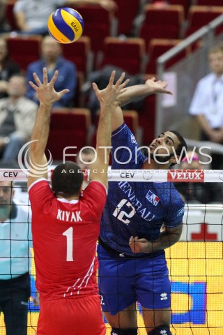 22.09.2013 GDANSK ERGO ARENA<br />SIATKOWKA MEZCZYZN<br />MISTRZOSTWA EUROPY W SIATKOWCE MEZCZYZN 2013 CEV VELUX<br />VOLLEYBALL EUROPEAN CHAMPIONSHIP MEN 2013 - FINAL ROUND <br />GRUPA B ( GROUP B )<br />TURCJA - FRANCJA ( TURKEY - FRANCE )<br />N/Z EARVIN NGAPETH ULAS KIYAK <br /> 