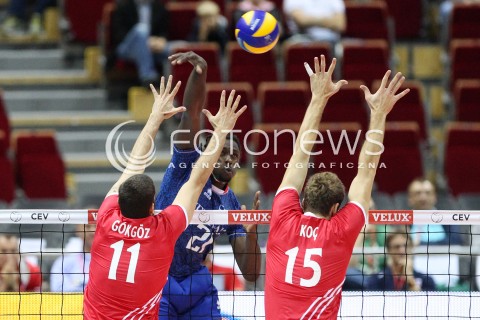  22.09.2013 GDANSK ERGO ARENA<br />SIATKOWKA MEZCZYZN<br />MISTRZOSTWA EUROPY W SIATKOWCE MEZCZYZN 2013 CEV VELUX<br />VOLLEYBALL EUROPEAN CHAMPIONSHIP MEN 2013 - FINAL ROUND <br />GRUPA B ( GROUP B )<br />TURCJA - FRANCJA ( TURKEY - FRANCE )<br />N/Z MORY SIDIBE GOKHAN GOKGOZ MUSTAFA KOC <br /> 