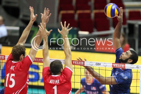  22.09.2013 GDANSK ERGO ARENA<br />SIATKOWKA MEZCZYZN<br />MISTRZOSTWA EUROPY W SIATKOWCE MEZCZYZN 2013 CEV VELUX<br />VOLLEYBALL EUROPEAN CHAMPIONSHIP MEN 2013 - FINAL ROUND <br />GRUPA B ( GROUP B )<br />TURCJA - FRANCJA ( TURKEY - FRANCE )<br />N/Z EARVIN NGAPETH MUSTAFA KOC ULAS KIYAK <br /> 