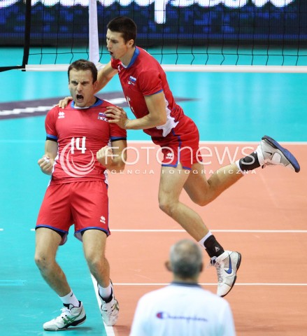  22.09.2013 GDANSK ERGO ARENA<br />SIATKOWKA MEZCZYZN<br />MISTRZOSTWA EUROPY W SIATKOWCE MEZCZYZN 2013 CEV VELUX<br />VOLLEYBALL EUROPEAN CHAMPIONSHIP MEN 2013 - FINAL ROUND <br />GRUPA B ( GROUP B )<br />POLSKA - SLOWACJA ( POLSKA - SLOWACJA )<br />N/Z TOMAS KMET STEFAN JUNIOR CHRTIANSKY RADOSC EMOCJE <br /> 