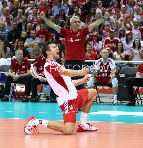  22.09.2013 GDANSK ERGO ARENA<br />SIATKOWKA MEZCZYZN<br />MISTRZOSTWA EUROPY W SIATKOWCE MEZCZYZN 2013 CEV VELUX<br />VOLLEYBALL EUROPEAN CHAMPIONSHIP MEN 2013 - FINAL ROUND <br />GRUPA B ( GROUP B )<br />POLSKA - SLOWACJA ( POLSKA - SLOWACJA )<br />N/Z MICHAL KUBIAK ANDREA ANASTASI RADOSC EMOCJE<br /> 