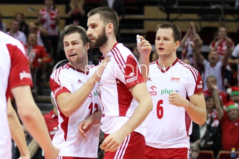  22.09.2013 GDANSK ERGO ARENA<br />SIATKOWKA MEZCZYZN<br />MISTRZOSTWA EUROPY W SIATKOWCE MEZCZYZN 2013 CEV VELUX<br />VOLLEYBALL EUROPEAN CHAMPIONSHIP MEN 2013 - FINAL ROUND <br />GRUPA B ( GROUP B )<br />POLSKA - SLOWACJA ( POLSKA - SLOWACJA )<br />N/Z MARCIN MOZDZONEK MICHAL KUBIAK BARTOSZ KUREK RADOSC EMOCJE <br /> 