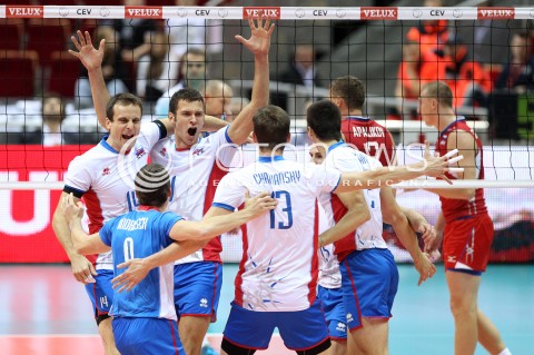  24.09.2013 GDANSK ERGO ARENA<br />SIATKOWKA MEZCZYZN<br />MISTRZOSTWA EUROPY W SIATKOWCE MEZCZYZN 2013 CEV VELUX<br />VOLLEYBALL EUROPEAN CHAMPIONSHIP MEN 2013 - FINAL ROUND <br />BARAZE O AWANS DO CWIERCFINALU<br />ROSJA - SLOWACJA ( RUSSIA - SLOVAKIA )<br />N/Z MILAN BENCZ TOMAS KMET STEFAN JUNIOR CHRTIANSKY ROMAN ONDRUSEK RADOSC EMOCJE <br /> 