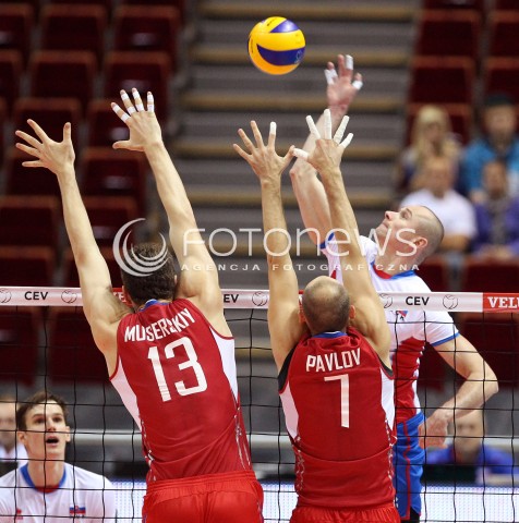  24.09.2013 GDANSK ERGO ARENA<br />SIATKOWKA MEZCZYZN<br />MISTRZOSTWA EUROPY W SIATKOWCE MEZCZYZN 2013 CEV VELUX<br />VOLLEYBALL EUROPEAN CHAMPIONSHIP MEN 2013 - FINAL ROUND <br />BARAZE O AWANS DO CWIERCFINALU<br />ROSJA - SLOWACJA ( RUSSIA - SLOVAKIA )<br />N/Z MARTIN NEMEC DMITRIY MUSERSKIY NIKOLAY PAVLOV <br /> 