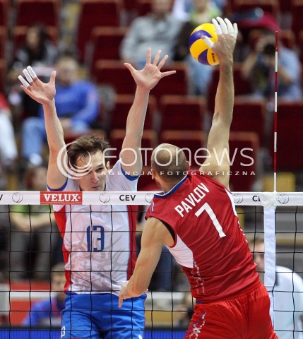  24.09.2013 GDANSK ERGO ARENA<br />SIATKOWKA MEZCZYZN<br />MISTRZOSTWA EUROPY W SIATKOWCE MEZCZYZN 2013 CEV VELUX<br />VOLLEYBALL EUROPEAN CHAMPIONSHIP MEN 2013 - FINAL ROUND <br />BARAZE O AWANS DO CWIERCFINALU<br />ROSJA - SLOWACJA ( RUSSIA - SLOVAKIA )<br />N/Z STEFAN JUNIOR CHRTIANSKY NIKOLAY PAVLOV <br /> 