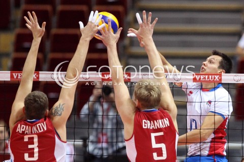  24.09.2013 GDANSK ERGO ARENA<br />SIATKOWKA MEZCZYZN<br />MISTRZOSTWA EUROPY W SIATKOWCE MEZCZYZN 2013 CEV VELUX<br />VOLLEYBALL EUROPEAN CHAMPIONSHIP MEN 2013 - FINAL ROUND <br />BARAZE O AWANS DO CWIERCFINALU<br />ROSJA - SLOWACJA ( RUSSIA - SLOVAKIA )<br />N/Z STEFAN JUNIOR CHRTIANSKY NIKOLAY APALIKOV SERGEY GRANKIN <br /> 