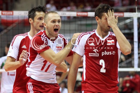  24.09.2013 GDANSK ERGO ARENA<br />SIATKOWKA MEZCZYZN<br />MISTRZOSTWA EUROPY W SIATKOWCE MEZCZYZN 2013 CEV VELUX<br />VOLLEYBALL EUROPEAN CHAMPIONSHIP MEN 2013 - FINAL ROUND <br />BARAZE O AWANS DO CWIERCFINALU<br />POLSKA - BULGARIA ( POLAND - BULGARIA )<br />N/Z LUKASZ ZYGADLO PAWEL ZATORSKI MICHAL WINIARSKI RADOSC EMOCJE <br /> 