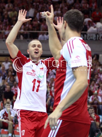  24.09.2013 GDANSK ERGO ARENA<br />SIATKOWKA MEZCZYZN<br />MISTRZOSTWA EUROPY W SIATKOWCE MEZCZYZN 2013 CEV VELUX<br />VOLLEYBALL EUROPEAN CHAMPIONSHIP MEN 2013 - FINAL ROUND <br />BARAZE O AWANS DO CWIERCFINALU<br />POLSKA - BULGARIA ( POLAND - BULGARIA )<br />N/Z PAWEL ZATORSKI RADOSC EMOCJE <br /> 