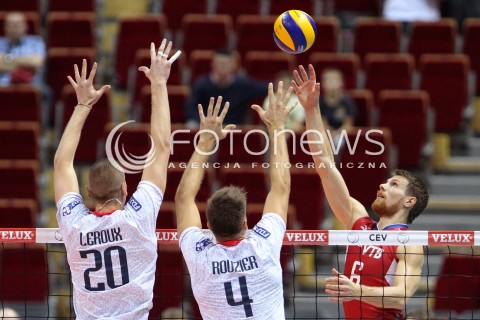  25.09.2013 GDANSK ERGO ARENA<br />SIATKOWKA MEZCZYZN<br />MISTRZOSTWA EUROPY W SIATKOWCE MEZCZYZN 2013 CEV VELUX<br />VOLLEYBALL EUROPEAN CHAMPIONSHIP MEN 2013 - FINAL ROUND <br />BARAZE O AWANS DO CWIERCFINALU<br />FRANCJA - ROSJA ( FRANCE - RUSSIA )<br />N/Z EVGENY SIVOZHELEZ KEVIN LE ROUX ANTONIN ROUZIER <br /> 