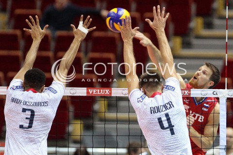  25.09.2013 GDANSK ERGO ARENA<br />SIATKOWKA MEZCZYZN<br />MISTRZOSTWA EUROPY W SIATKOWCE MEZCZYZN 2013 CEV VELUX<br />VOLLEYBALL EUROPEAN CHAMPIONSHIP MEN 2013 - FINAL ROUND <br />BARAZE O AWANS DO CWIERCFINALU<br />FRANCJA - ROSJA ( FRANCE - RUSSIA )<br />N/Z EVGENY SIVOZHELEZ GERALD HARDY-DESSOURCES ANTONIN ROUZIER <br /> 