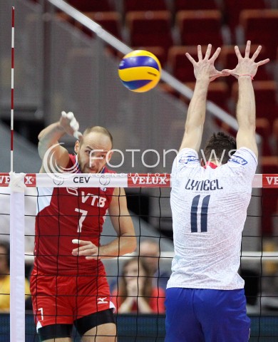  25.09.2013 GDANSK ERGO ARENA<br />SIATKOWKA MEZCZYZN<br />MISTRZOSTWA EUROPY W SIATKOWCE MEZCZYZN 2013 CEV VELUX<br />VOLLEYBALL EUROPEAN CHAMPIONSHIP MEN 2013 - FINAL ROUND <br />BARAZE O AWANS DO CWIERCFINALU<br />FRANCJA - ROSJA ( FRANCE - RUSSIA )<br />N/Z NIKOLAY PAVLOV JULIEN LYNEEL <br /> 