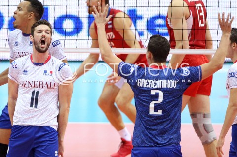  25.09.2013 GDANSK ERGO ARENA<br />SIATKOWKA MEZCZYZN<br />MISTRZOSTWA EUROPY W SIATKOWCE MEZCZYZN 2013 CEV VELUX<br />VOLLEYBALL EUROPEAN CHAMPIONSHIP MEN 2013 - FINAL ROUND <br />BARAZE O AWANS DO CWIERCFINALU<br />FRANCJA - ROSJA ( FRANCE - RUSSIA )<br />N/Z JULIEN LYNEEL JENIA GREBENNIKOV RADOSC EMOCJE <br /> 