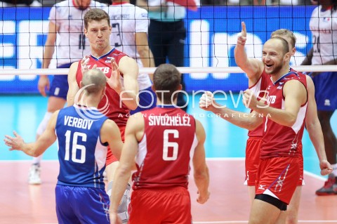  25.09.2013 GDANSK ERGO ARENA<br />SIATKOWKA MEZCZYZN<br />MISTRZOSTWA EUROPY W SIATKOWCE MEZCZYZN 2013 CEV VELUX<br />VOLLEYBALL EUROPEAN CHAMPIONSHIP MEN 2013 - FINAL ROUND <br />BARAZE O AWANS DO CWIERCFINALU<br />FRANCJA - ROSJA ( FRANCE - RUSSIA )<br />N/Z NIKOLAY PAVLOV EVGENY SIVOZHELEZ DMITRIY MUSERSKIY ALEXEY VERBOV RADOSC EMOCJE <br /> 
