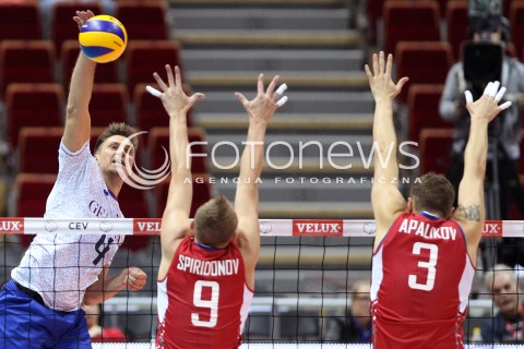  25.09.2013 GDANSK ERGO ARENA<br />SIATKOWKA MEZCZYZN<br />MISTRZOSTWA EUROPY W SIATKOWCE MEZCZYZN 2013 CEV VELUX<br />VOLLEYBALL EUROPEAN CHAMPIONSHIP MEN 2013 - FINAL ROUND <br />BARAZE O AWANS DO CWIERCFINALU<br />FRANCJA - ROSJA ( FRANCE - RUSSIA )<br />N/Z ANTONIN ROUZIER ALEXEY SPIRIDONOV NIKOLAY APALIKOV <br /> 