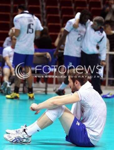  25.09.2013 GDANSK ERGO ARENA<br />SIATKOWKA MEZCZYZN<br />MISTRZOSTWA EUROPY W SIATKOWCE MEZCZYZN 2013 CEV VELUX<br />VOLLEYBALL EUROPEAN CHAMPIONSHIP MEN 2013 - FINAL ROUND <br />BARAZE O AWANS DO CWIERCFINALU<br />FRANCJA - ROSJA ( FRANCE - RUSSIA )<br />N/Z JULIEN LYNEEL SMUTEK PORAZKA PRZEGRANA EMOCJE<br /> 