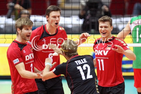  25.09.2013 GDANSK ERGO ARENA<br />SIATKOWKA MEZCZYZN<br />MISTRZOSTWA EUROPY W SIATKOWCE MEZCZYZN 2013 CEV VELUX<br />VOLLEYBALL EUROPEAN CHAMPIONSHIP MEN 2013 - FINAL ROUND <br />BARAZE O AWANS DO CWIERCFINALU<br />NIEMCY - BULGARIA ( GERMANY - BULGARIA )<br />N/Z SEBASTIAN SCHWARZ MARCUS BOHME LUKAS IMMANUEL KAMPA FERDINAND TILLE RADOSC EMOCJE <br /> 