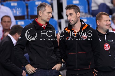  04.10.2013 RZESZOW<br />SIATKOWKA MEZCZYZN<br />MECZ TOWARZYSKI<br />ASSECO RESOVIA - JASTRZEBSKI WEGIEL<br />N/Z ANDRZEJ KOWAL ( TRENER ) GIOVANNI MIALE<br /> 