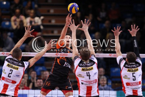  04.10.2013 RZESZOW<br />SIATKOWKA MEZCZYZN<br />MECZ TOWARZYSKI<br />ASSECO RESOVIA - JASTRZEBSKI WEGIEL<br />N/Z MICHAL KUBIAK PAUL LOTMAN PIOTR NOWAKOWSKI LUKAS TICHACEK <br /> 