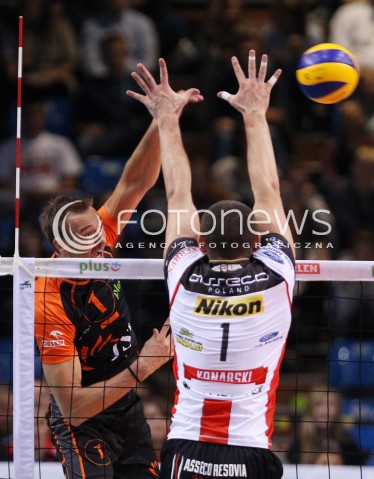  04.10.2013 RZESZOW<br />SIATKOWKA MEZCZYZN<br />MECZ TOWARZYSKI<br />ASSECO RESOVIA - JASTRZEBSKI WEGIEL<br />N/Z MICHAL LASKO DAWID KONARSKI <br /> 