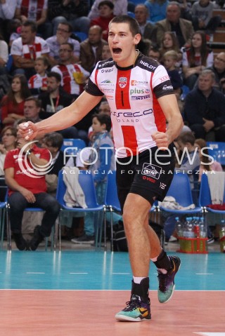  04.10.2013 RZESZOW<br />SIATKOWKA MEZCZYZN<br />MECZ TOWARZYSKI<br />ASSECO RESOVIA - JASTRZEBSKI WEGIEL<br />N/Z DAWID KONARSKI RADOSC EMOCJE SYLWETKA<br /> 