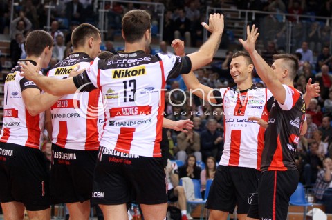  04.10.2013 RZESZOW<br />SIATKOWKA MEZCZYZN<br />MECZ TOWARZYSKI<br />ASSECO RESOVIA - JASTRZEBSKI WEGIEL<br />N/Z PETER VERES PAUL LOTMAN KRZYSZTOF IGNACZAK RADOSC EMOCJE <br /> 