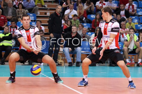  04.10.2013 RZESZOW<br />SIATKOWKA MEZCZYZN<br />MECZ TOWARZYSKI<br />ASSECO RESOVIA - JASTRZEBSKI WEGIEL<br />N/Z DAWID KONARSKI LUKAS TICHACEK <br /> 