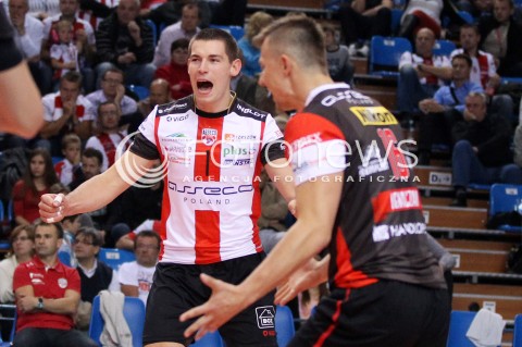  04.10.2013 RZESZOW<br />SIATKOWKA MEZCZYZN<br />MECZ TOWARZYSKI<br />ASSECO RESOVIA - JASTRZEBSKI WEGIEL<br />N/Z DAWID KONARSKI KRZYSZTOF IGNACZAK RADOSC EMOCJE <br /> 