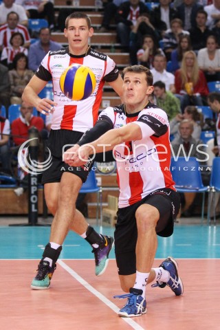  04.10.2013 RZESZOW<br />SIATKOWKA MEZCZYZN<br />MECZ TOWARZYSKI<br />ASSECO RESOVIA - JASTRZEBSKI WEGIEL<br />N/Z LUKAS TICHACEK DAWID KONARSKI <br /> 