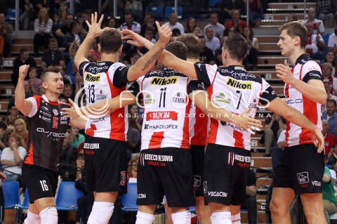  11.10.2013 RZESZOW<br />SIATKOWKA PLUS LIGA 2013/2014 MEN VOLLEYBALL POLAND POLISH PLUSLIGA LEAGUE SEASON 2013/2014 <br />MECZ ASSECO RESOVIA RZESZOW - BBTS BIELSKO BIALA <br />N/Z KRZYSZTOF IGNACZAK RADOSC EMOCJE DAWID KONARSKI <br /> 