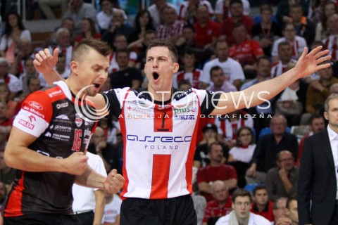  11.10.2013 RZESZOW<br />SIATKOWKA PLUS LIGA 2013/2014 MEN VOLLEYBALL POLAND POLISH PLUSLIGA LEAGUE SEASON 2013/2014 <br />MECZ ASSECO RESOVIA RZESZOW - BBTS BIELSKO BIALA <br />N/Z OLIEG ACHREM KRZYSZTOF IGNACZAK RADOSC EMOCJE <br /> 