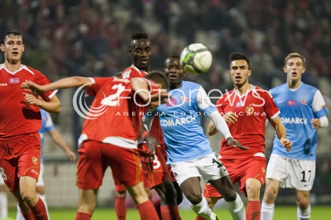  25.10.2013 LODZ PILKA NOZNA T-MOBILE EKSTRAKLASA SEZON 2013/2014 FOOTBALL POLISH EKSTRAKLASA SEASON WIDZEW LODZ - CRACOVIA KRAKOW N/Z SAIDI NTIBAZONKIZA  KRYSTIAN NOWAK KEVIN LAFRANCE   