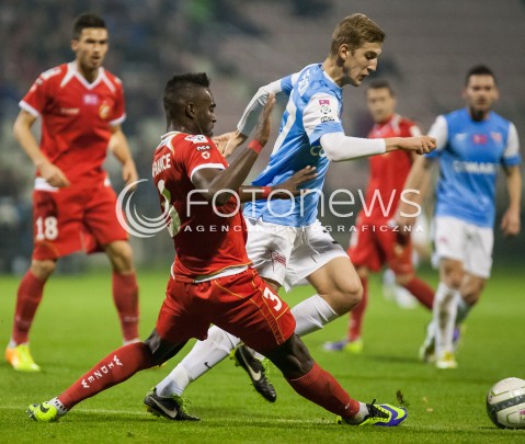  25.10.2013 LODZ PILKA NOZNA T-MOBILE EKSTRAKLASA SEZON 2013/2014 FOOTBALL POLISH EKSTRAKLASA SEASON WIDZEW LODZ - CRACOVIA KRAKOW N/Z SEBASTIAN STEBLECKI KEVIN LAFRANCE   
