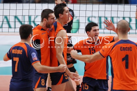  30.10.2013 RZESZOW POLAND<br />SIATKOWKA LIGA MISTRZOW MEN CEV VOLLEYBALL CHAMPIONS LEAGUE 2013 MATCH<br />ASSECO RESOVIA - BUDVANSKA RIVIJERA BUDVA<br />N/Z IVAN RASOVIC MARKO BOJIC LUKA SULJAGIC MARCO FALASCHI VOJIN CACIC RADOSC EMOCJE <br /> 