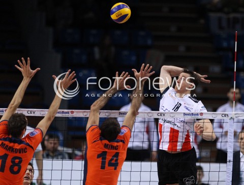  30.10.2013 RZESZOW POLAND<br />SIATKOWKA LIGA MISTRZOW MEN CEV VOLLEYBALL CHAMPIONS LEAGUE 2013 MATCH<br />ASSECO RESOVIA - BUDVANSKA RIVIJERA BUDVA<br />N/Z JOCHEN SCHOPS MILAN MARKOVIC ALEKSANDAR MINIC <br /> 