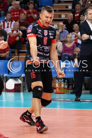  30.10.2013 RZESZOW POLAND<br />SIATKOWKA LIGA MISTRZOW MEN CEV VOLLEYBALL CHAMPIONS LEAGUE 2013 MATCH<br />ASSECO RESOVIA - BUDVANSKA RIVIJERA BUDVA<br />N/Z KRZYSZTOF IGNACZAK RADOSC EMOCJE SYLWETKA <br /> 